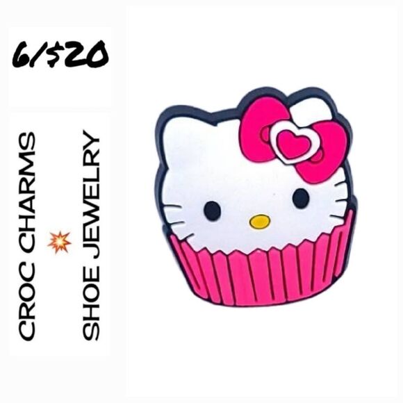 Hello Kitty 😺 Rubber Shoe Charm Jewelry Cupcake Bow White Cat Animal Cat Lady - Picture 1 of 5